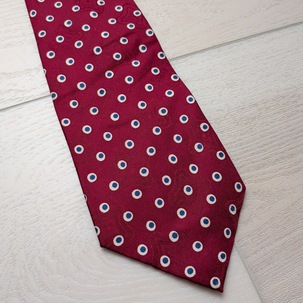 Vintage‎ Polo Ralph Lauren Tie Necktie 100% Silk Red Polka Dot Handmade in USA